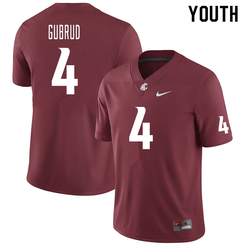 Youth #4 Gage Gubrud Washington State Cougars College Football Jerseys Sale-Crimson